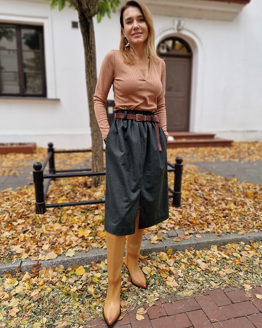 spódnice midi Spódnica wełniana Kora Zieleń