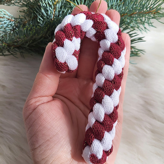 ozdoby choinkowe OD RĘKI: ZESTAW 3 szt. Bordowe Zawieszki Na Choinkę - laski cukrowe plecione