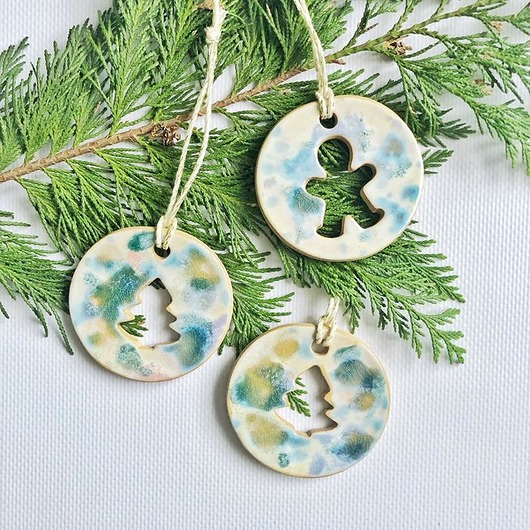 ozdoby choinkowe Zestaw 3 bombek zawieszek ceramicznych