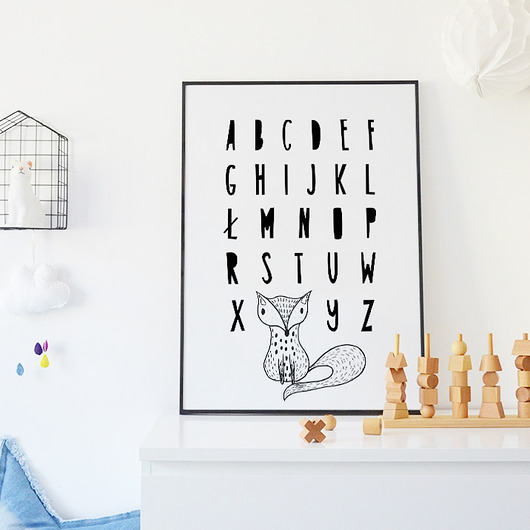 obrazy i plakaty do pokoju dziecięcego Plakat - Alfabet z liskiem A3