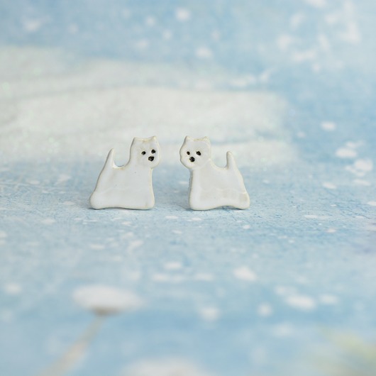 kolczyki ceramiczne West westie mini pieski- ceramiczne kolczyki