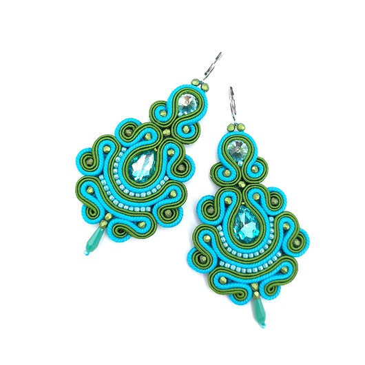 kolczyki soutache Elisabeth turkusowo zielone eleganckie kolczyki sutasz