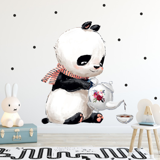 naklejki ścienne do pokoju dziecka Panda z filiżanką naklejka na ścianę