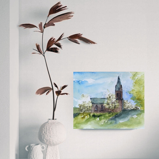 obrazy Akwarela Katedra w Trondheim Norwegia oryginalny obraz A5 21x15 cm