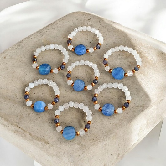 pierścionki elastyczne Pierścionek PREMIUM : kyanit, szafir, kamień księżycowy - PIERŚCIONEK