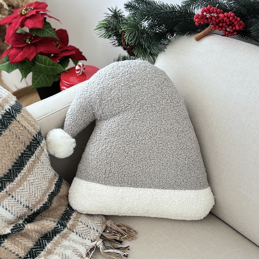 dekoracje świąteczne Poduszka W Kształcie Czapki Mikołaja Szara Boucle