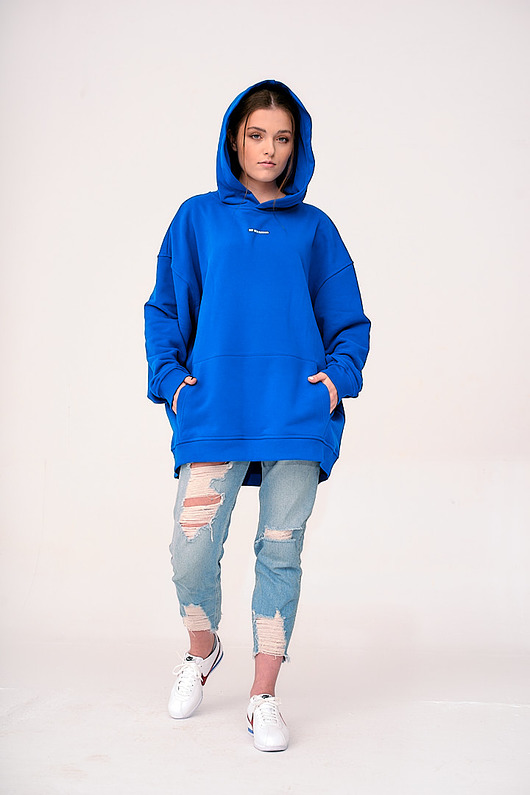 bluza z kapturem damska Hoodie Oversize Blue