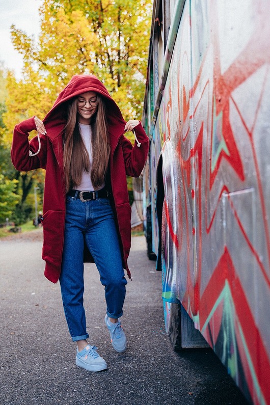 bluza z kapturem damska Bluza rozpinana LUZAK bordowy