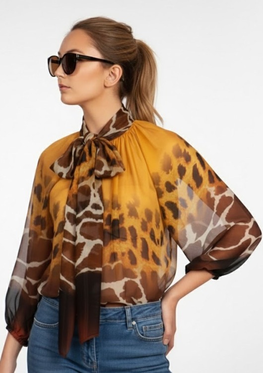 bluzki z długim rękawem damskie Jedwabna bluzka z kokardą