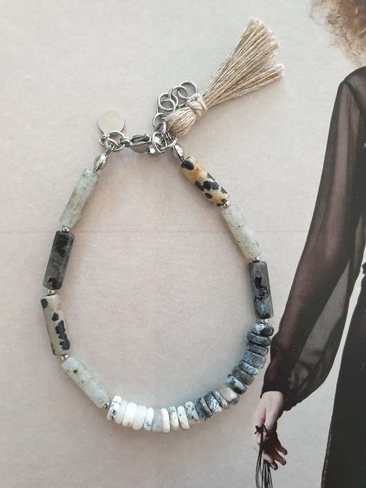 bransoletki z kamieni naturalnych Bransoletka patyczki labradoryt, jaspis dalmatyński, larvikit