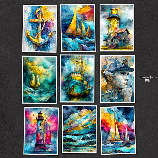 grafiki i ilustracje Morska Przygoda - zestaw 9 grafik