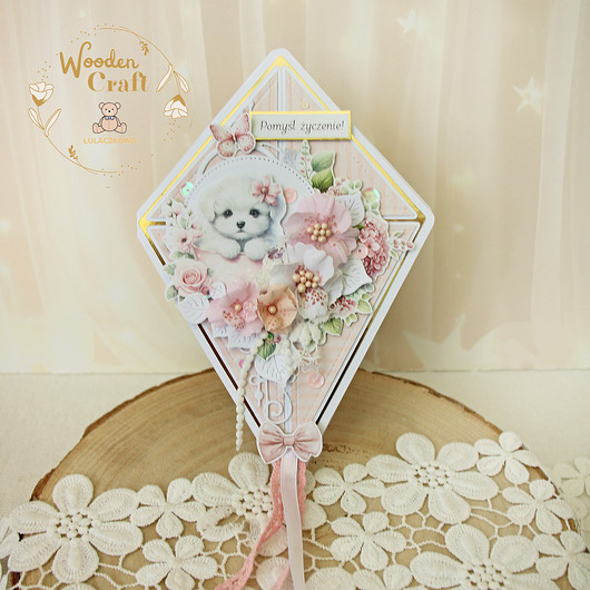 kartki scrapbooking Kartka urodzinowa w kształcie latawca - różowa GOTOWA