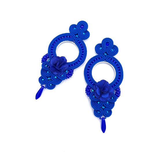 kolczyki soutache Carmen kolczyki sutasz chabrowe długie eleganckie z kwiatkiem