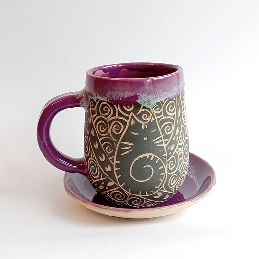 kubki Kubek z podstawką szalony kot