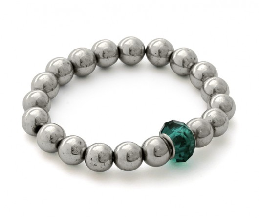 Silver hematite with emerald bead. Lavoga