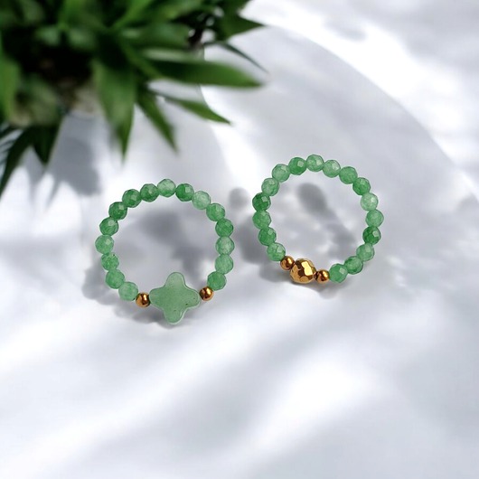 pierścionki elastyczne Zestaw pierścionków : marokańska koniczynka, awenturyn