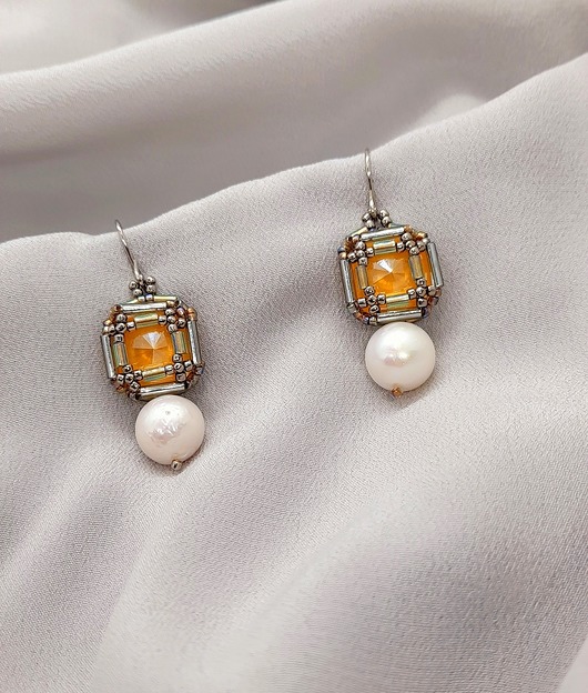 kolczyki swarovski Kolczyki z perłami i żółtym kryształem srebro