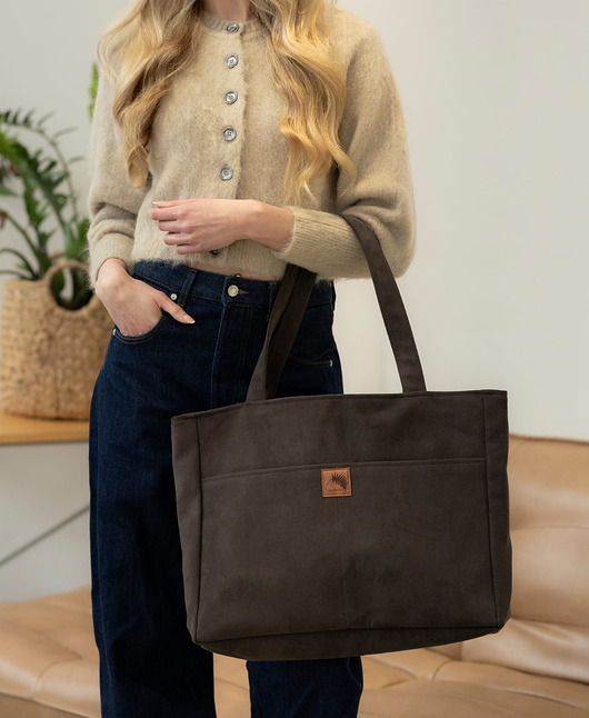 torby na ramię Torba NA LAPTOP Shopper w kolorze brunatnym z nubuku tapicerskiego