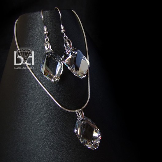 Minimalistyczny Komplet kryształ Swarovski Black Diamond