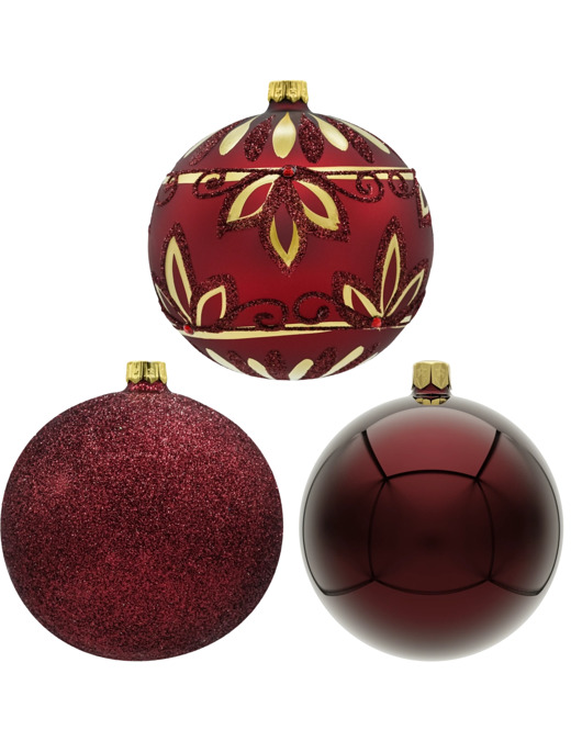 ozdoby choinkowe Bombki okrągłe: bordowy zestaw 3 sztuk
