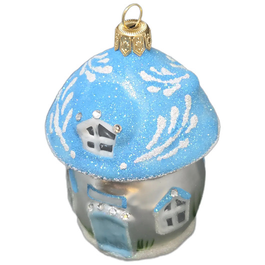 bombki Ręcznie malowana bombka szklana niebieski grzybowy domek