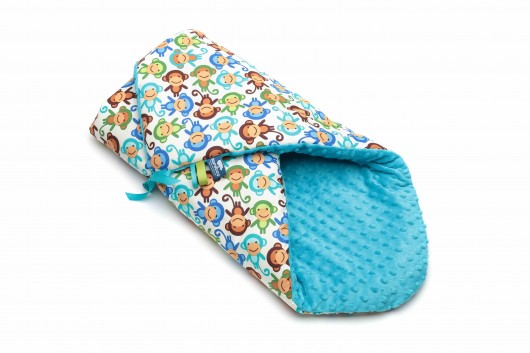 Rożek z wstążką Małpki turkus minky 75x75 Samiboo