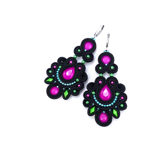 kolczyki soutache Kolczyki sutasz czarne kolorowe z kryształkami Magnolia