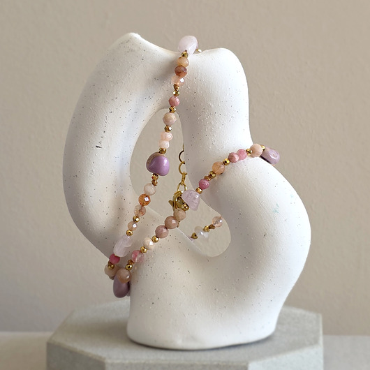 chokery Choker fosfosyderyt, kamień słoneczny, rodonit, kunzyt