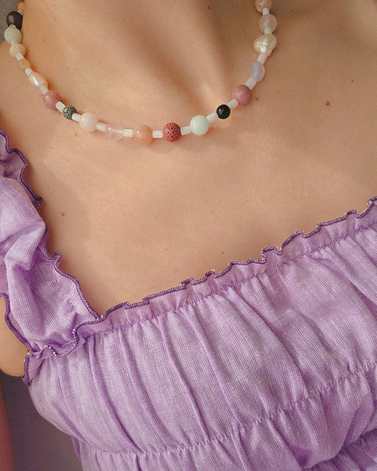chokery EARTH Naszyjnik RHEI z kamieni naturalnych lawa Chocker Kolorowy