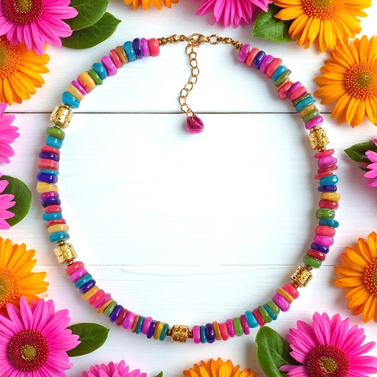 chokery NASZYJNIK : Summer collection: złota lawa, kolorowa masa perłowa