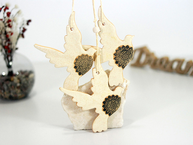 Ozdoby na ścianę Boho dekoracje ścienne - ptaszki ceramiczne