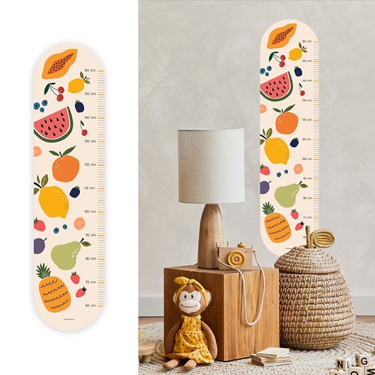 naklejki ścienne do pokoju dziecka MIARKA WZROSTU naklejka na ścianę, meble, drzwi - OWOCE - edukacja Montesorri
