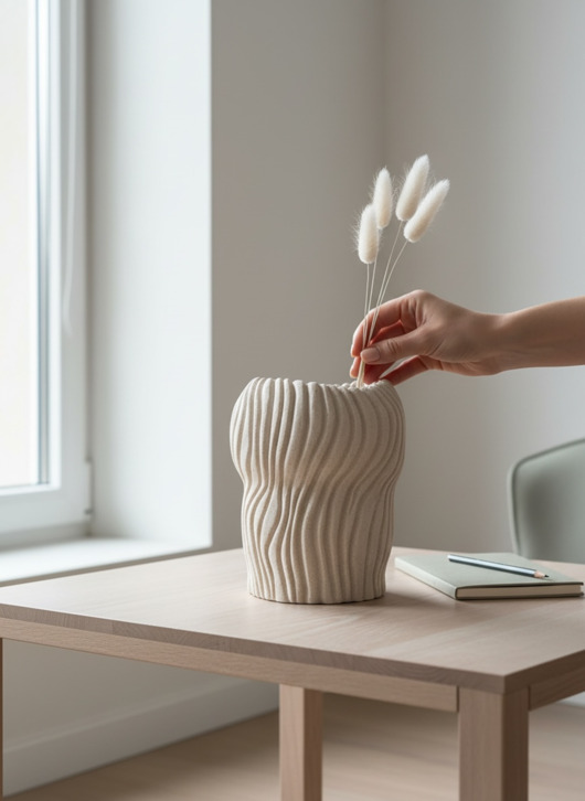 wazony Wazon na kwiaty w kolorze białym, japandi style, minimalistyczne wnętrze,