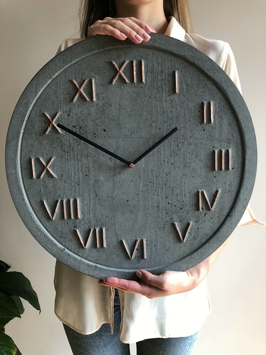 zegary Zegar betonowy ciemnoszary miedź designerski 45cm