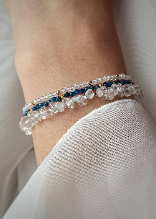 bransoletki z kamieni naturalnych Zestaw Trzech Bransoletek z zapięciem - Kryształ Górski i Lapis Lazuli