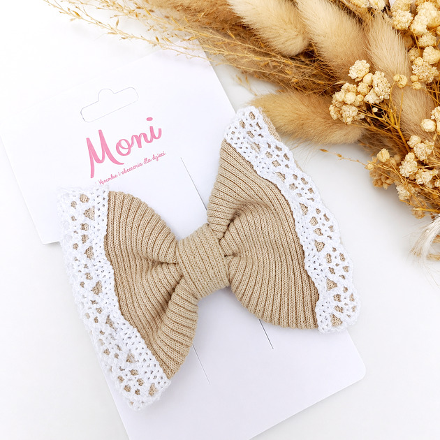 ozdoby do włosów dla dzieci Spinka do włosów Lace Bow, kokarda z koronką - beżowy