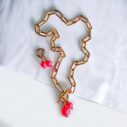 komplet biżuterii KOMPLET Swarovski neon pearls : TWO : neon red : naszyjnik, kolczyki