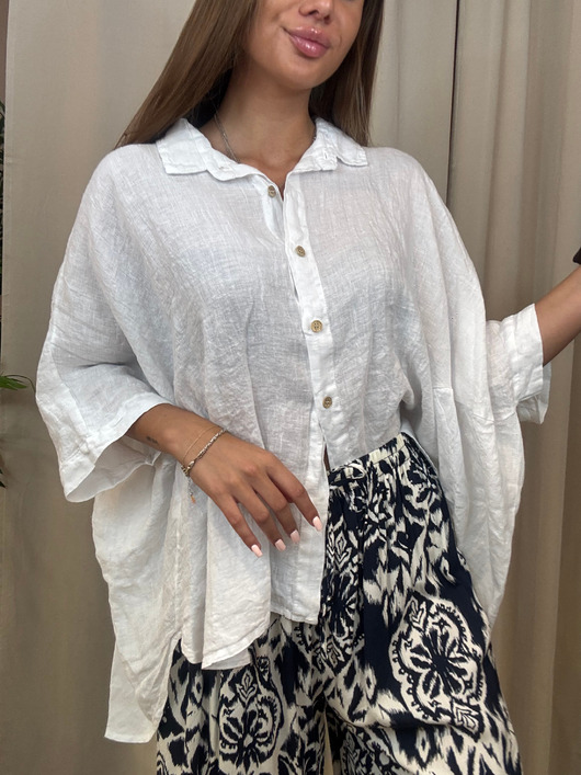 koszule damskie  Koszula oversize lniana Bianco