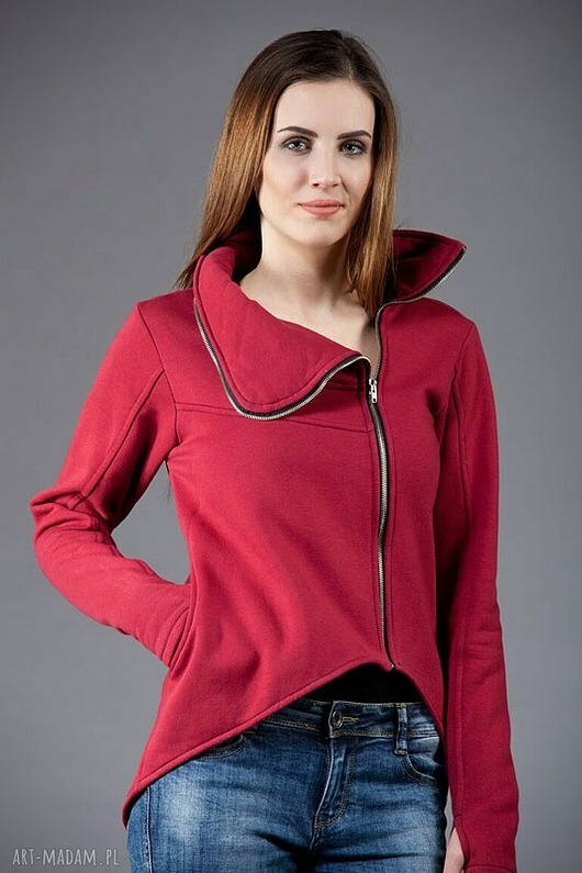bluza bez kaptura damska Bluza Pati asymetryczna , krótka bluza dresowa