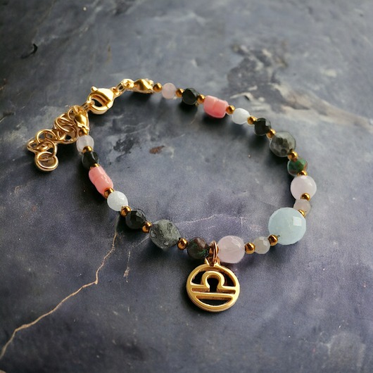 bransoletki z kamieni naturalnych WAGA - zodiac collection - PREMIUM - gold