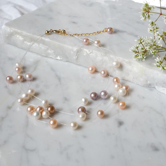 chokery Naszyjnik z pereł na żyłce - pozłacany