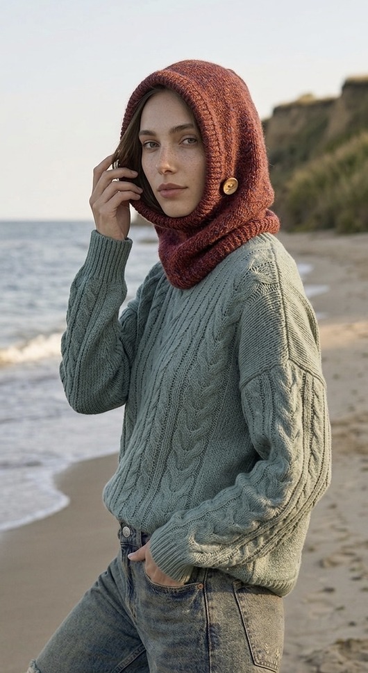 czapki damskie Ręcznie robiona balaclava miękki kapturokomin z alpaki i merynosa