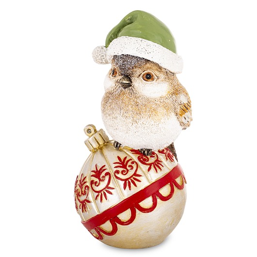 dekoracje świąteczne Dekoracja - ptaszek na bombce UCCELLlNO w zielonej czapce