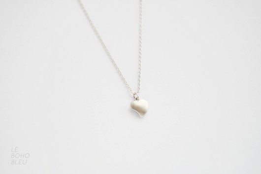 Rhodium Plated Irregular Matt Heart Necklace Le Boho Bleu