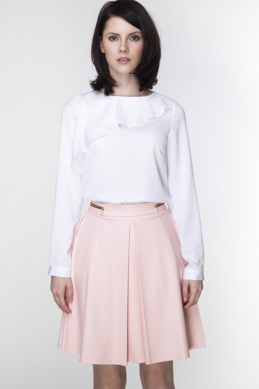 Biała bluzka ze skośną falbaną ABG Fashion