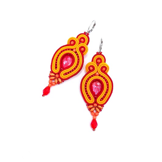 kolczyki soutache Verra kolczyki sutasz pomarańczowe lekkie wiosnne z kryształkamii