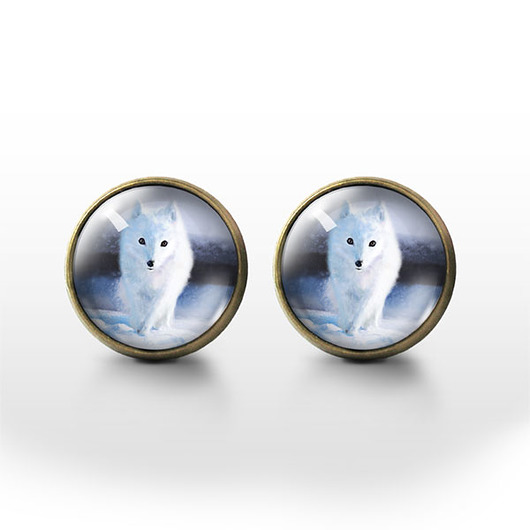 kolczyki szklane Kolczyki sztyfty - Biały lis - brąz