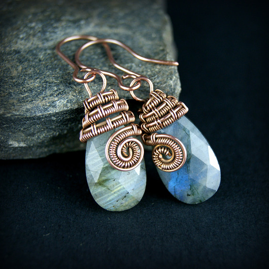kolczyki wire wrapping Kolczyki z labradorytem