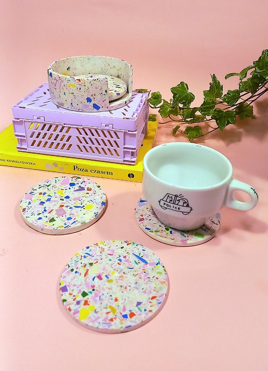 podkładki do kuchni Kolorowa podkładka pod kubek, zestaw, organizer, biała, małe lastryko, 9 cm