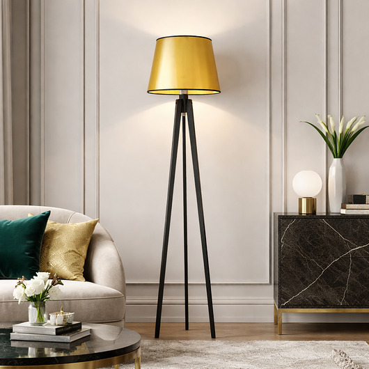 lampy podłogowe Drewniana lampa stojąca w stylu glamour do salonu CURACAO MIRROR